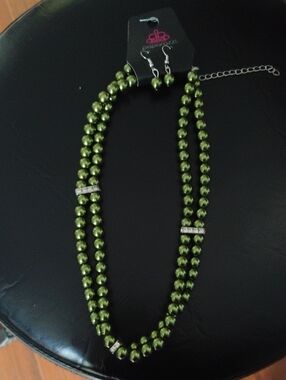 paparazzi Olive Green Double Strand Beaded Necklace with Matching Earrings